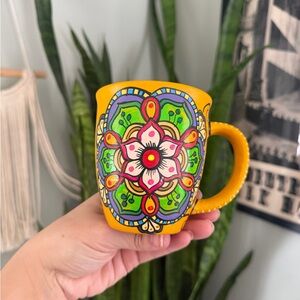 VTG Mexican Hand Painted Folk Art Mandala Mug